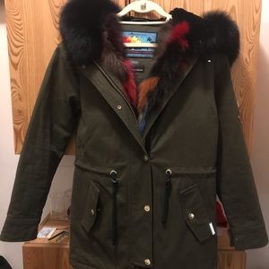 Canvas Parka with Blue fox/Rex Rabbit fur in olive